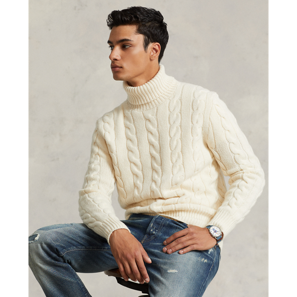 Cable Wool-Cashmere Turtleneck Sweater