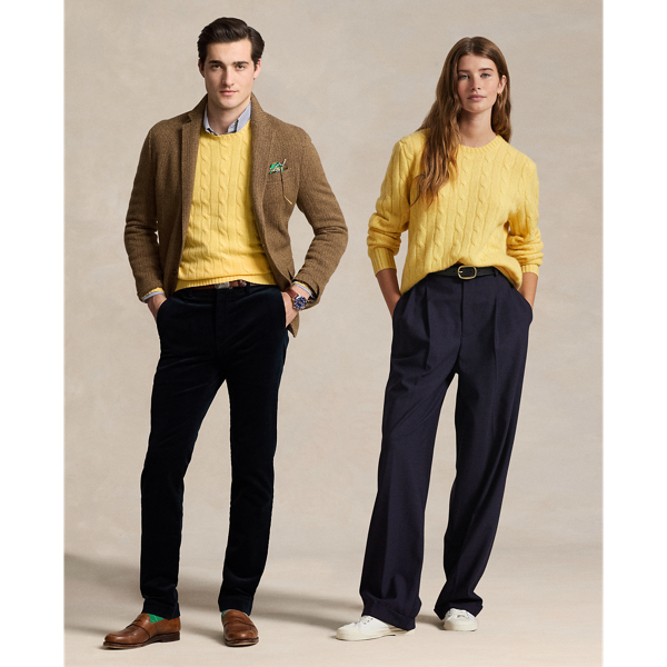 Our unisex cable-knit jumper is a Polo staple dating all the way back to 1973. What hasn't changed is the quality – 100% Italian cashmere – and the seamless way it is knit together. Known as hand-linking, this technique gives the piece an unmistakably attractive shape and soft feel.