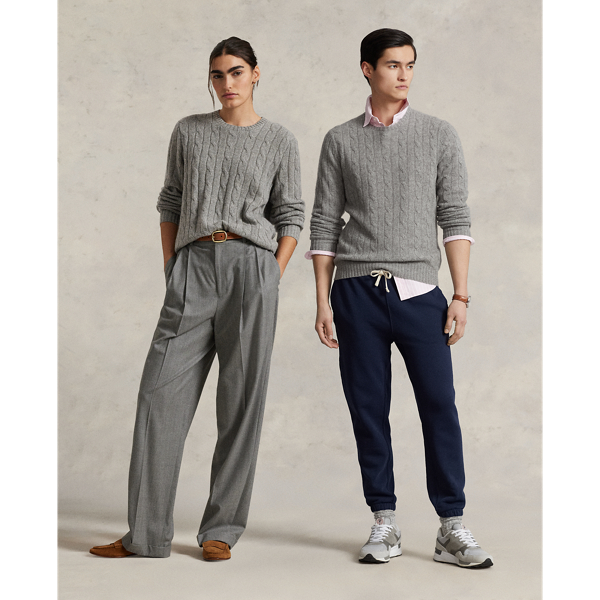 Our unisex cable-knit jumper is a Polo staple dating all the way back to 1973. What hasn't changed is the quality – 100% Italian cashmere – and the seamless way it is knit together. Known as hand-linking, this technique gives the piece an unmistakably attractive shape and soft feel.