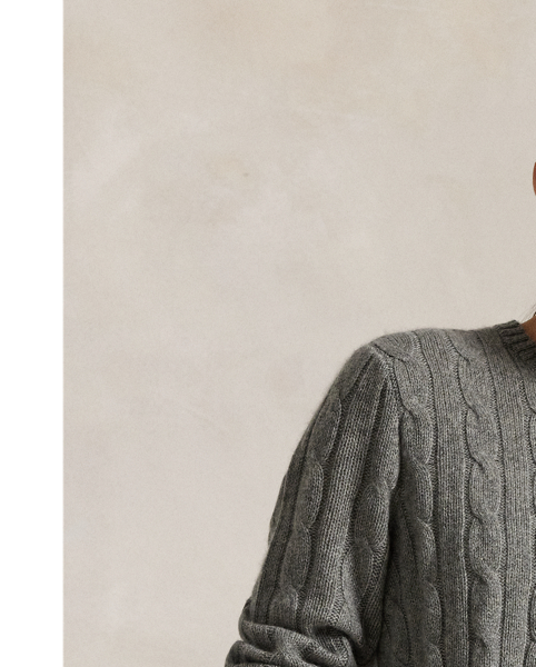 Our unisex cable-knit jumper is a Polo staple dating all the way back to 1973. What hasn't changed is the quality – 100% Italian cashmere – and the seamless way it is knit together. Known as hand-linking, this technique gives the piece an unmistakably attractive shape and soft feel.