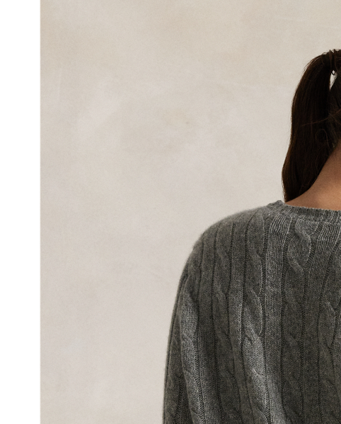 Our unisex cable-knit jumper is a Polo staple dating all the way back to 1973. What hasn't changed is the quality – 100% Italian cashmere – and the seamless way it is knit together. Known as hand-linking, this technique gives the piece an unmistakably attractive shape and soft feel.