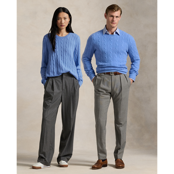 Our unisex cable-knit jumper is a Polo staple dating all the way back to 1973. What hasn't changed is the quality – 100% Italian cashmere – and the seamless way it is knit together. Known as hand-linking, this technique gives the piece an unmistakably attractive shape and soft feel.