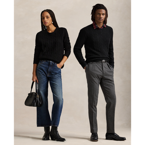 Our unisex cable-knit jumper is a Polo staple dating all the way back to 1973. What hasn't changed is the quality – 100% Italian cashmere – and the seamless way it is knit together. Known as hand-linking, this technique gives the piece an unmistakably attractive shape and soft feel.