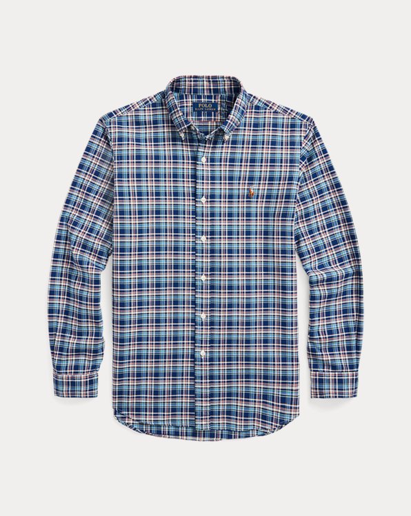 Heren Kleding voor voor Overhemden voor Casual en nette overhemden Polo Ralph Lauren Katoen Custom Fit Geruit Poplin Stretchoverhemd in het Blauw voor heren 