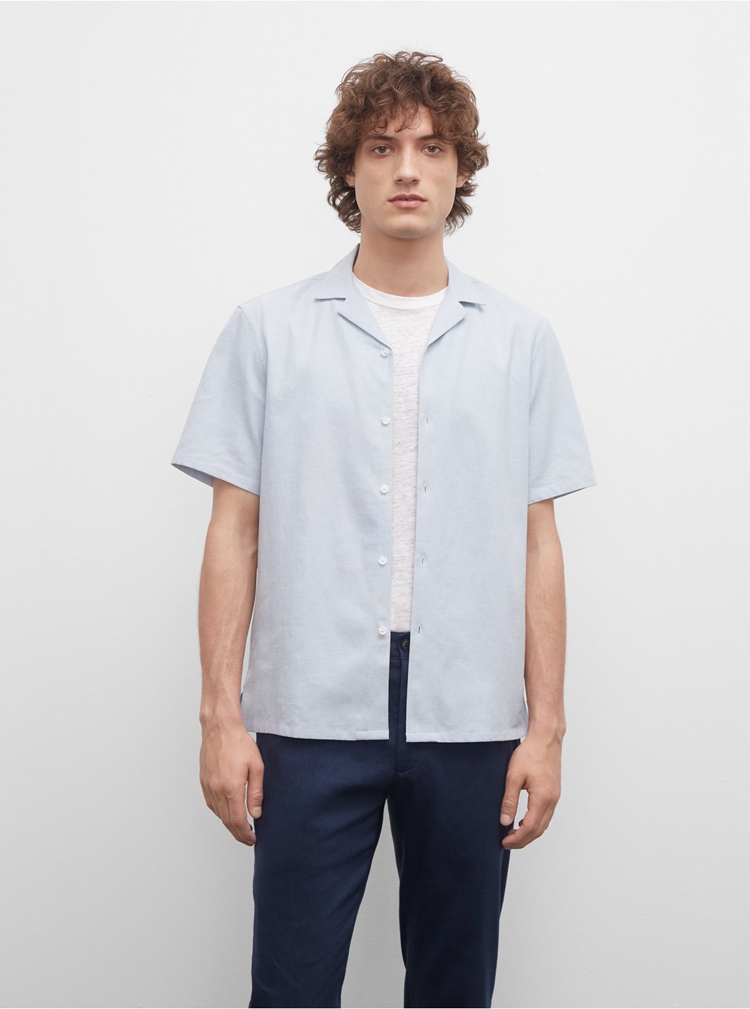 클럽 모나코 셔츠 Club Monaco Short Sleeve Linen Shirt,Light Blue