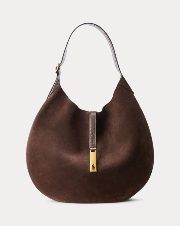 Polo ID Leather-Trim Suede Shoulder Bag