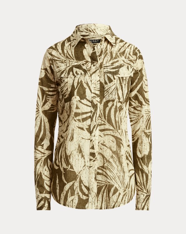 Palm Leaf-Print Cotton Voile Shirt