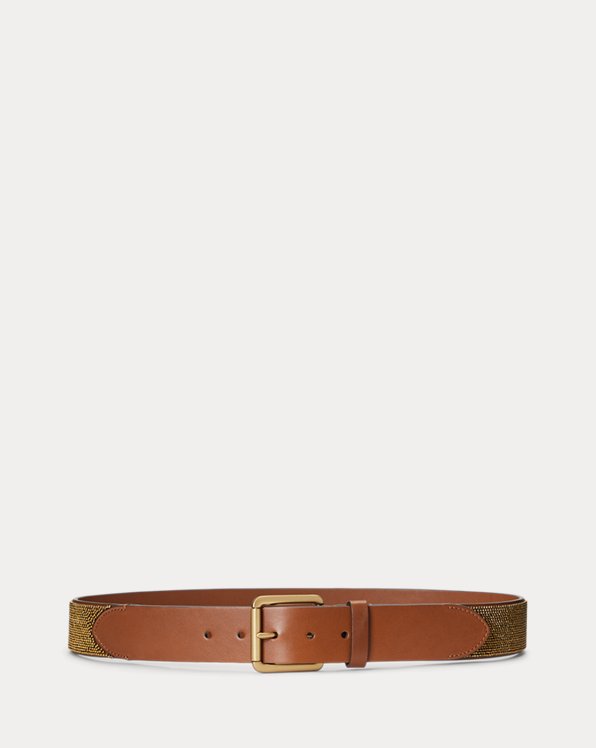 Beaded Leather Wide Belt