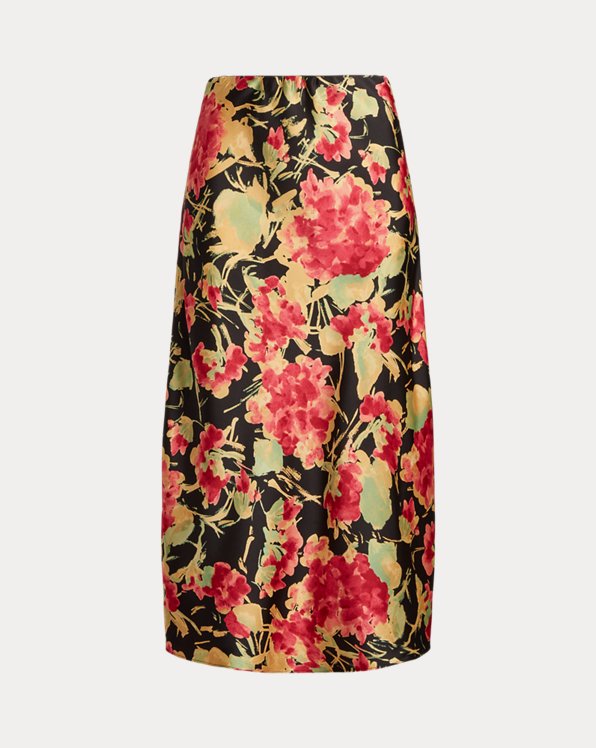 Floral Charmeuse Midi Skirt