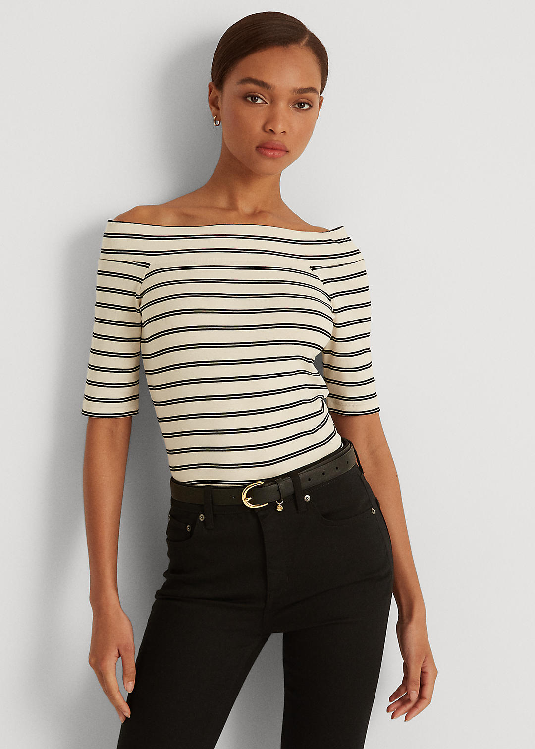 Striped Off-the-Shoulder Cotton Tee