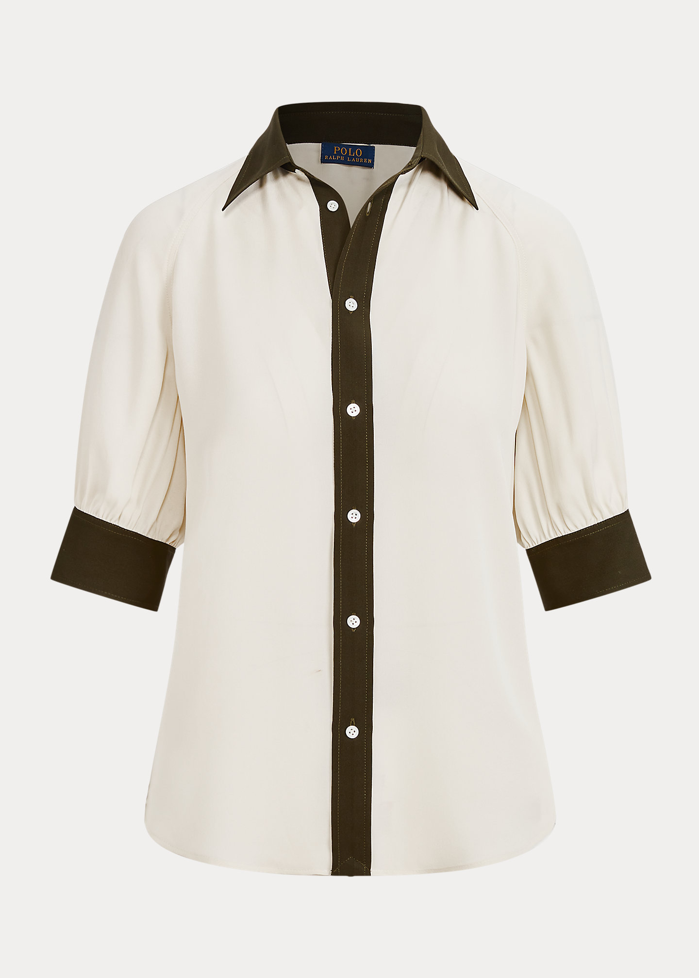 Two-Tone Georgette Puff-Sleeve Blouse