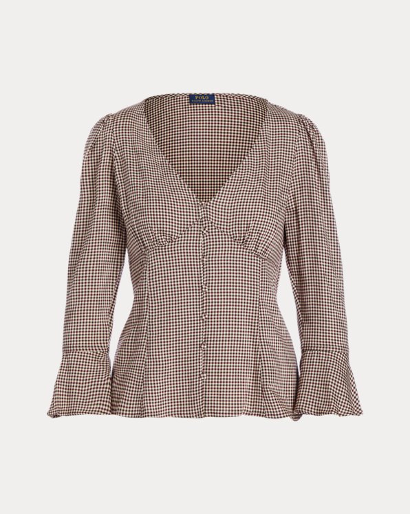 Checked Cotton-Blend Blouse