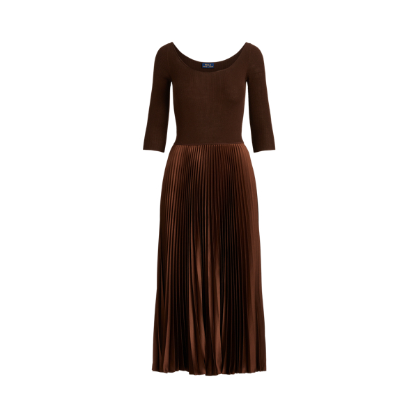 Hybrid Sweater-Pleated Ballet-Neck Dress