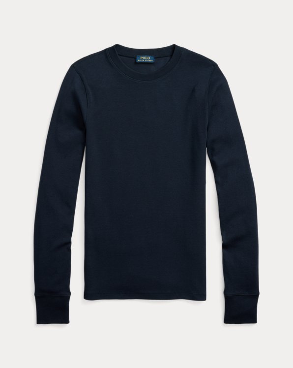 Rib-Knit Suede-Trim Long-Sleeve T-Shirt