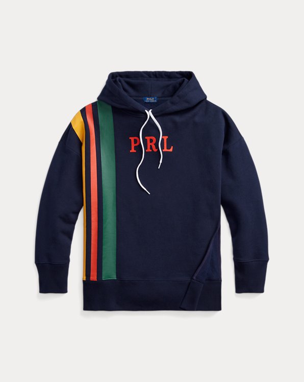 Gestreepte fleece hoodie met logo