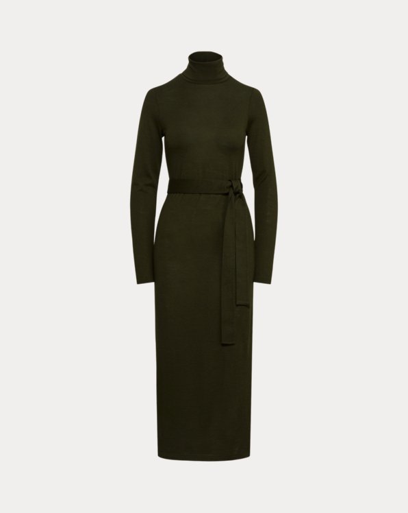 Belted Jersey Roll Neck Dress