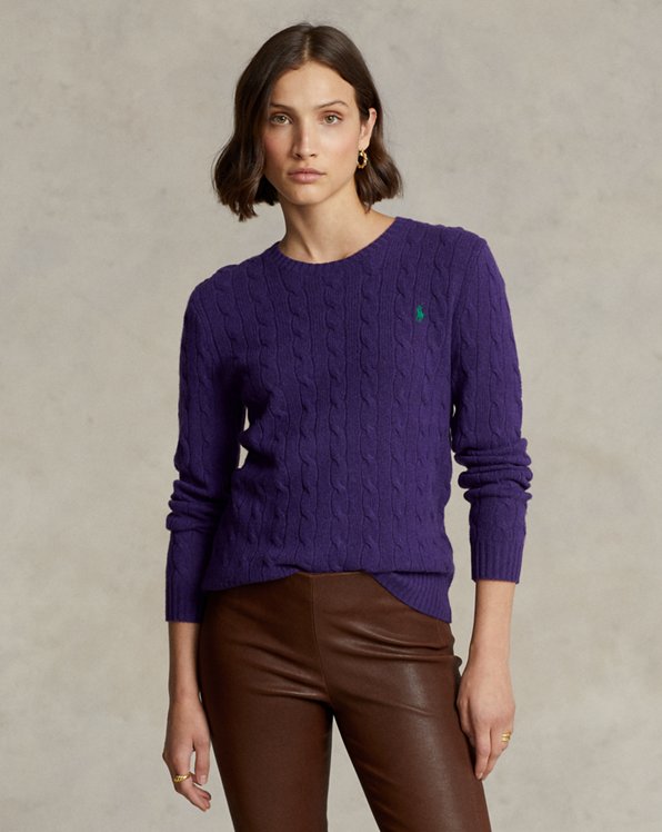 Lauren Ralph Lauren Purple Cable Knit Boat Neck Dolman Sleeve Sweater ...