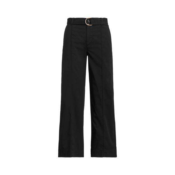 Pantalon ceinturé à jambe large en sergé