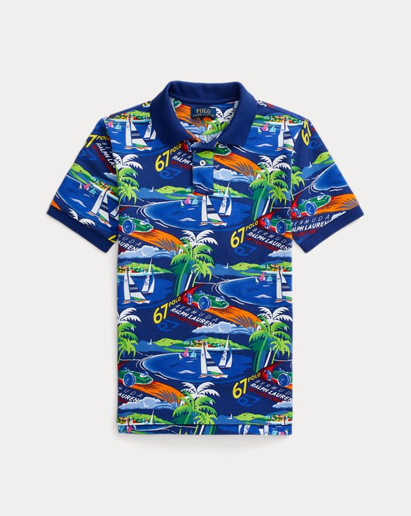 Mesh Polo shirt met tropische print