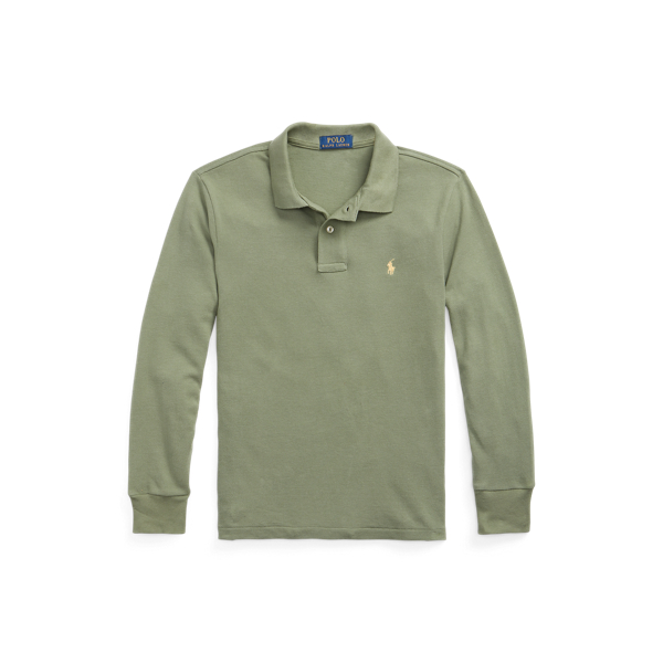 Cotton Mesh Long-Sleeve Polo Shirt
