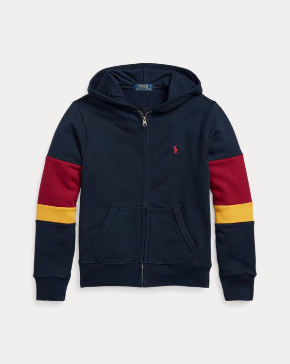 Fleece hoodie met rits en corduroy logo