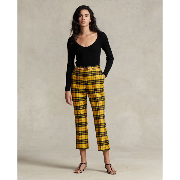 womens yellow plaid pants