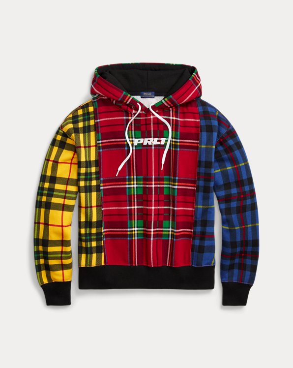 Geruite fleece hoodie met logo