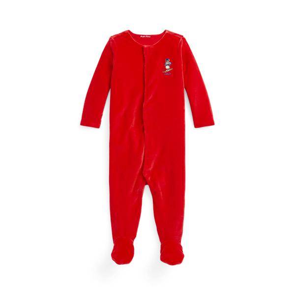 Polo Bear Velour Footed Coverall