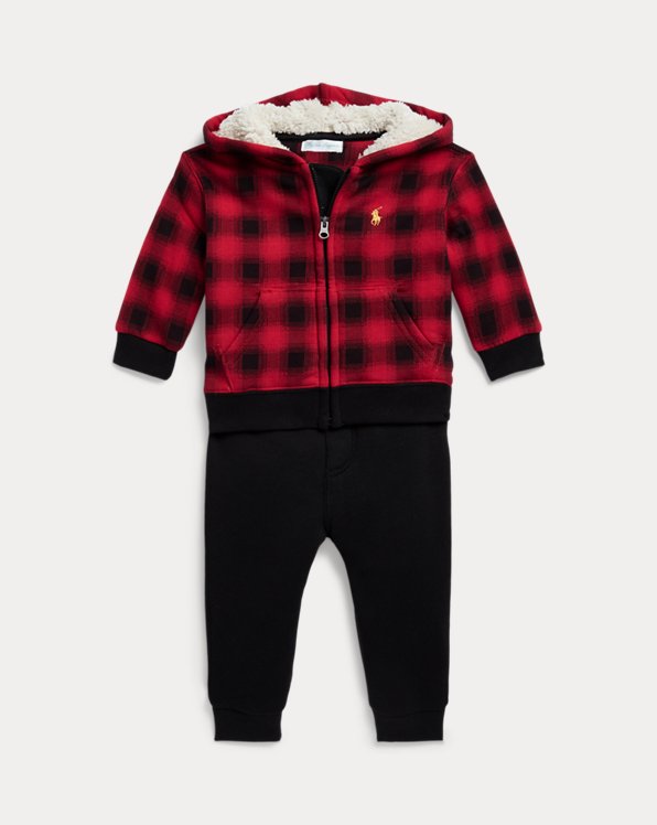 Carters Baby Boys Henley Plaid Fleece 2-Piece Pants Set Outfit red/Black 