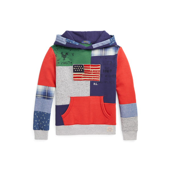 Camisola polar com capuz e patchwork