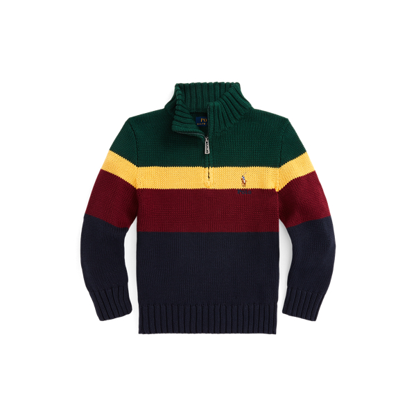 Color-Blocked Cotton Quarter-Zip Sweater