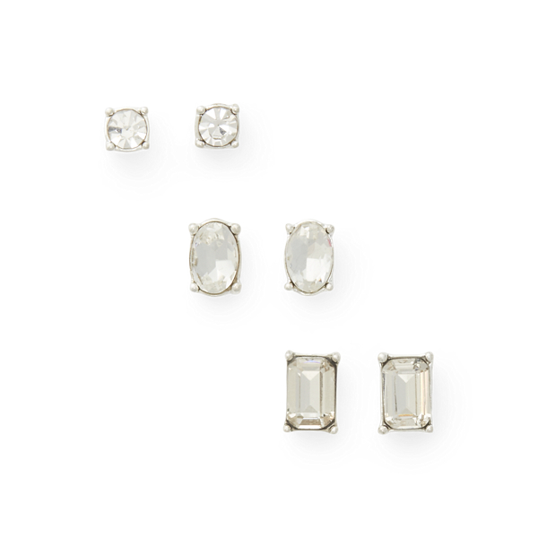 Conjunto de brincos prateados com pedras