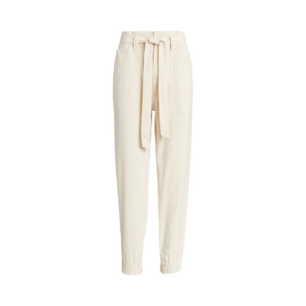 Belted Denim Straight-Leg Jogging Bottoms