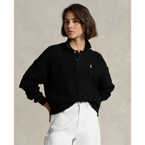 Cropped Cable Wool-Cashmere Polo Shirt for Women | Ralph Lauren® BR