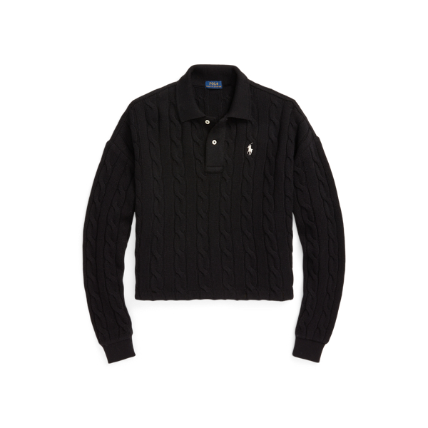 Camisa Polo curta lã trançada e caxemira