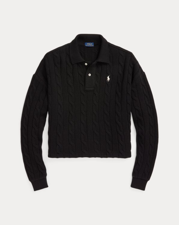 Cropped Cable Wool-Cashmere Polo Shirt