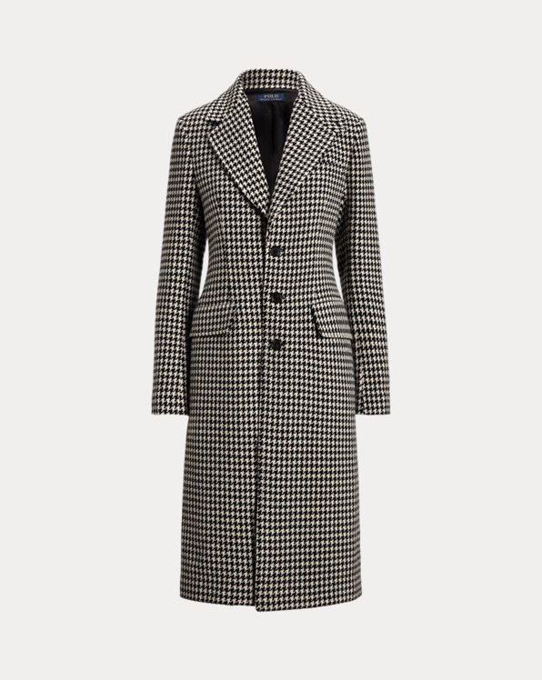 Houndstooth Wool-Blend Tweed Coat