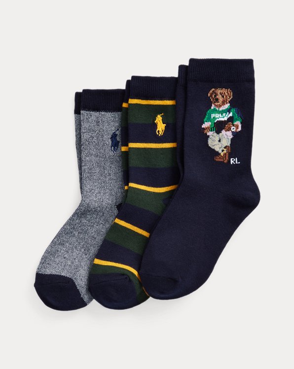Polo Kids Socks for Boys 3-Pack Crew Dress Sock with Polo Design 2-12 Years 