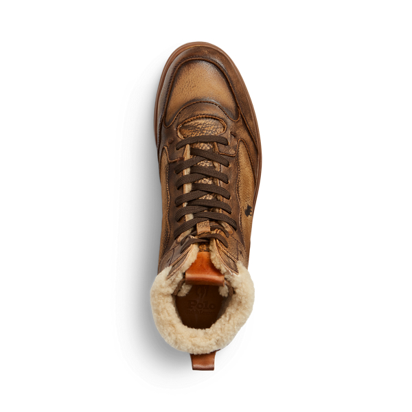 Court LeatherShearling HighTop Trainer for Men Ralph Lauren® UK