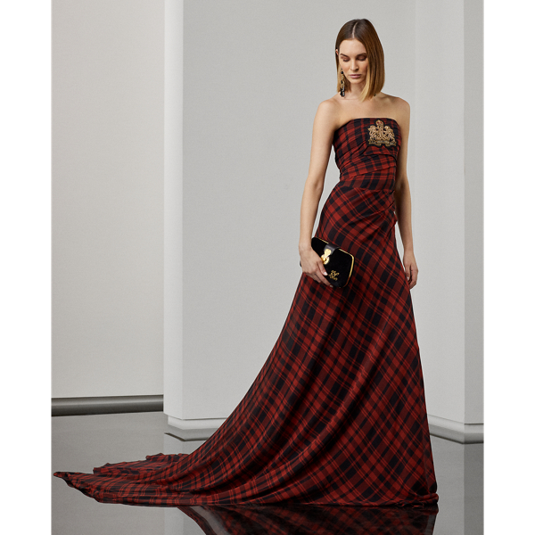 Audriana Plaid Georgette Evening Dress for Women | Ralph Lauren® BE