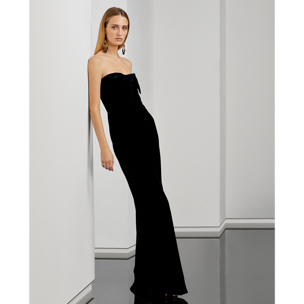 ralph lauren shirred jersey gown