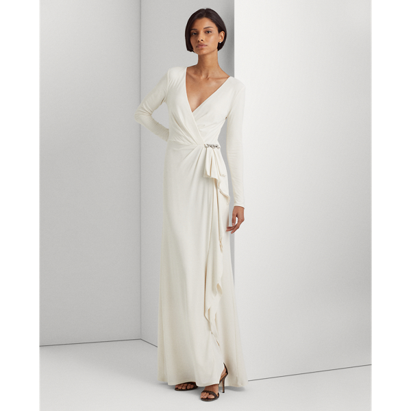 ralph lauren ruffle trim jersey gown