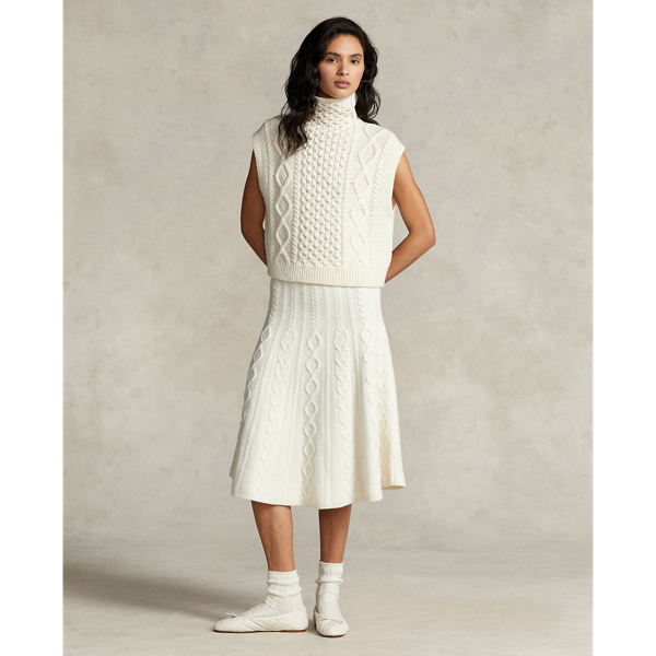 Multi-Cable Wool-Cashmere A-Line Skirt for Women | Ralph Lauren® BE