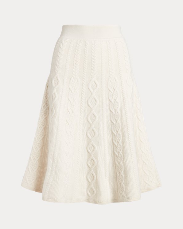 Multi-Cable Wool-Cashmere A-Line Skirt