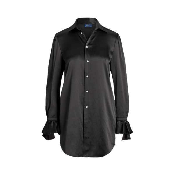 Camisa de seda com punhos com folhos