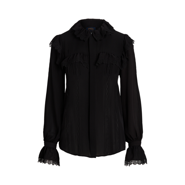 Lace-Trim Mulberry Silk Shirt
