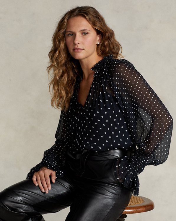 Womens Clothing Tops Blouses Valentino Cape-effect Polka-dot Silk-georgette Blouse in Black 