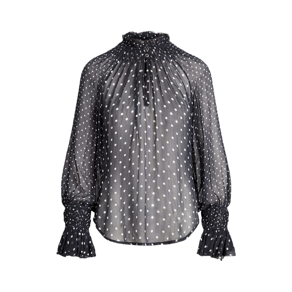 Polka-Dot Crinkled Georgette Blouse