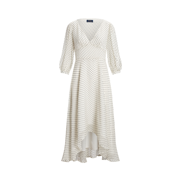 Vestido georgette enrugado às bolinhas