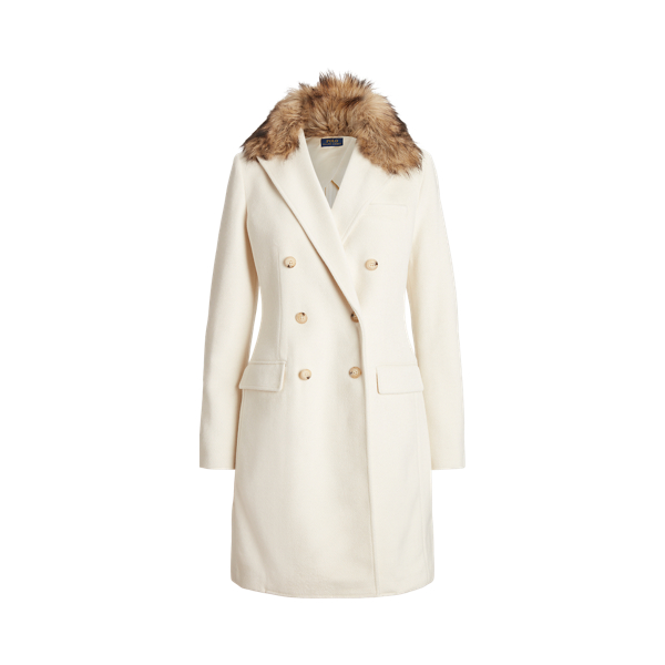 Faux Fur-Collar Double-Breasted Coat